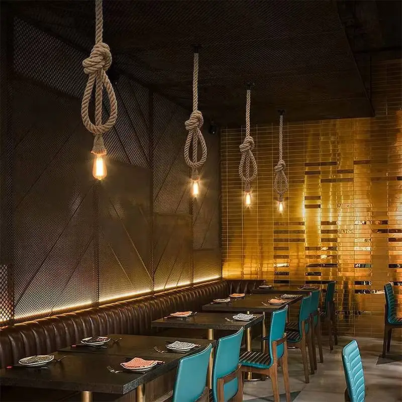 

Creative Diy American Retro Hemp Rope Pendant Lights Industrial Style Restaurant Cafe Leisure Bar Single/double Head Chandeliers
