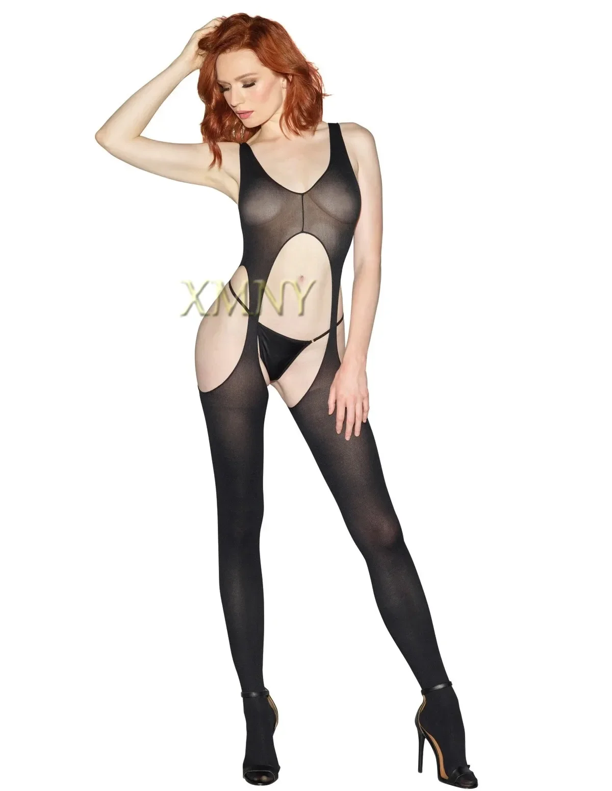 Women Erotic Lingerie Open Crotch Body Stocking Transparent Mesh Bodysuit Black Fishnet Babydoll Crotchless Underwear Costume