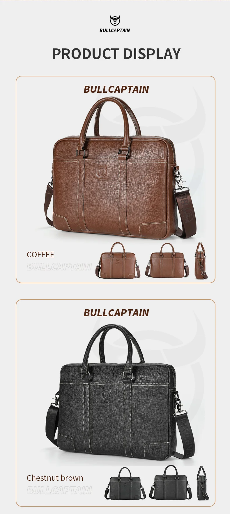 BULLCAPTAIN Echtleder Herren Aktentasche Business Handtasche Echtes Rindsleder Laptop-Tasche Casual Schulter-Umhängetasche für Männer – Detail 13