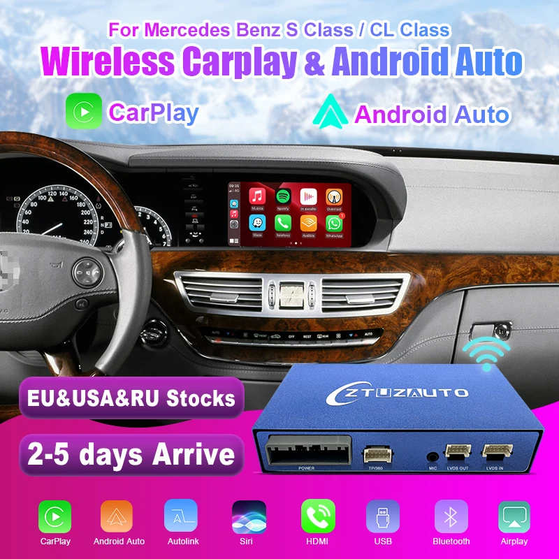 Беспроводной CarPlay для Mercedes Benz S-Class/CL W221 2006-2012, с Android Auto Mirror Link AirPlay, функция воспроизведения автомобиля