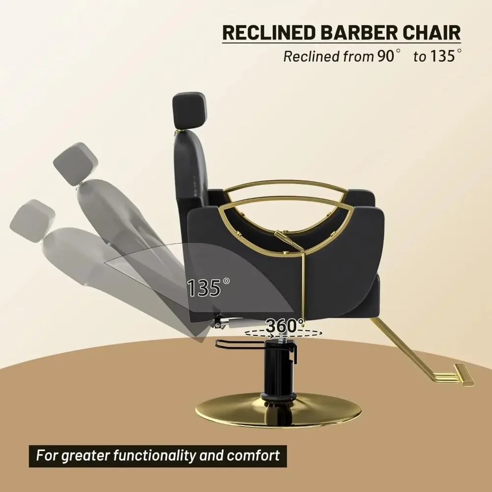 كرسي الحلاقة، كرسي صالون لمصفف الشعر، كرسي صالون استلقاء الشعر الهيدروليكي قابل للتعديل الارتفاع، دوران 360 درجة #4
