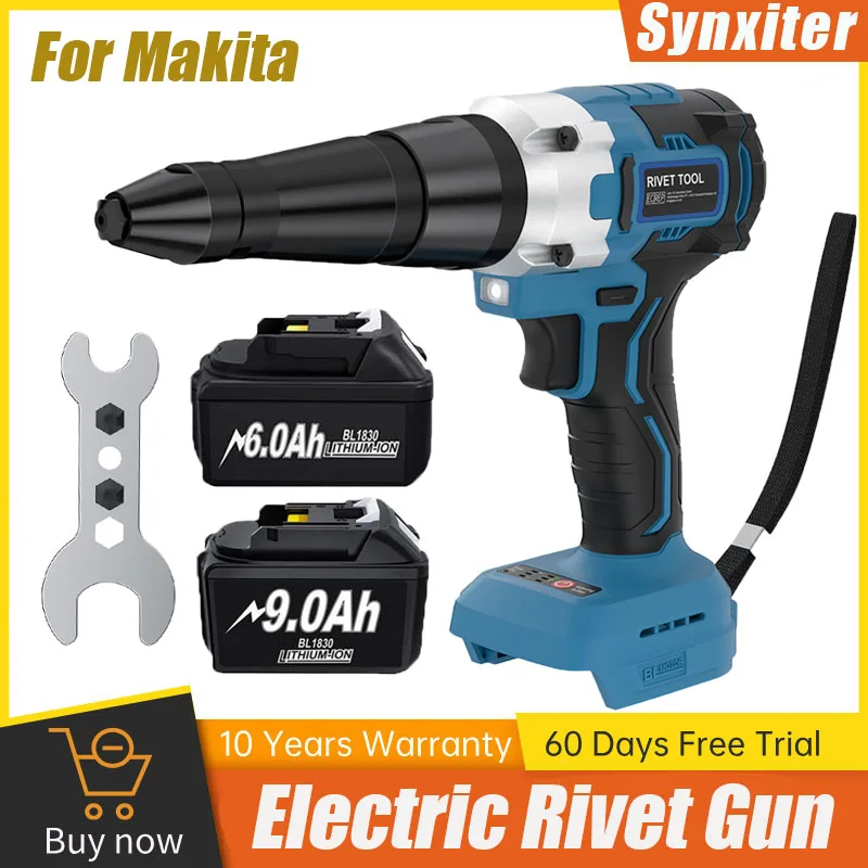 

Synxiter Electric Rivet Gun 2.4~4.8mm Cordless Rivet Nut Gun Drill Insert Riveting Power Tools For Makita BL1830 18V Battery