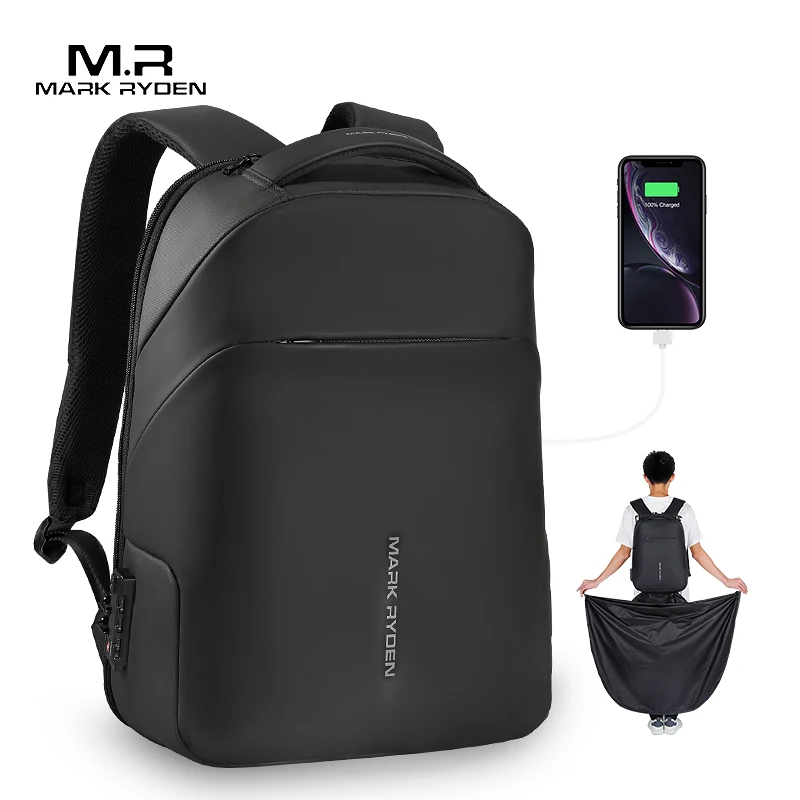 Mochila Mark Ryden antiladrones a la moda para hombre, bolso multifuncional impermeable para ordenador portátil de 15,6 pulgadas, bolso de viaje con carga USB para hombre