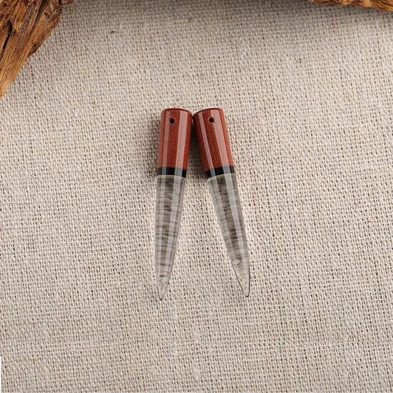 B&F Cone Quartz&Cold Sand Sun Sitare Earring Beads, Handmade Natural stones beads, Polished Stones for jewelry Making Supplies