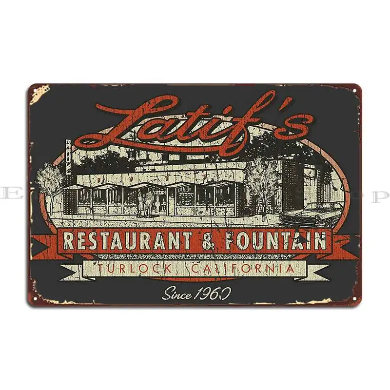 Latif S Restaurant And Fountain 1960 Astrozombie6669 Metal Sign Poster Pub Classic Designing Create Pub Tin Sign Poster