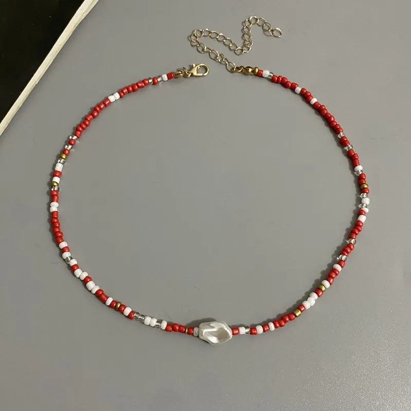 Fashion Boho Beads Necklace Women Imitation Pearl Seed Beaded Strand Short Choker Necklace Handmade Female Jewelry Wholesale image 5
