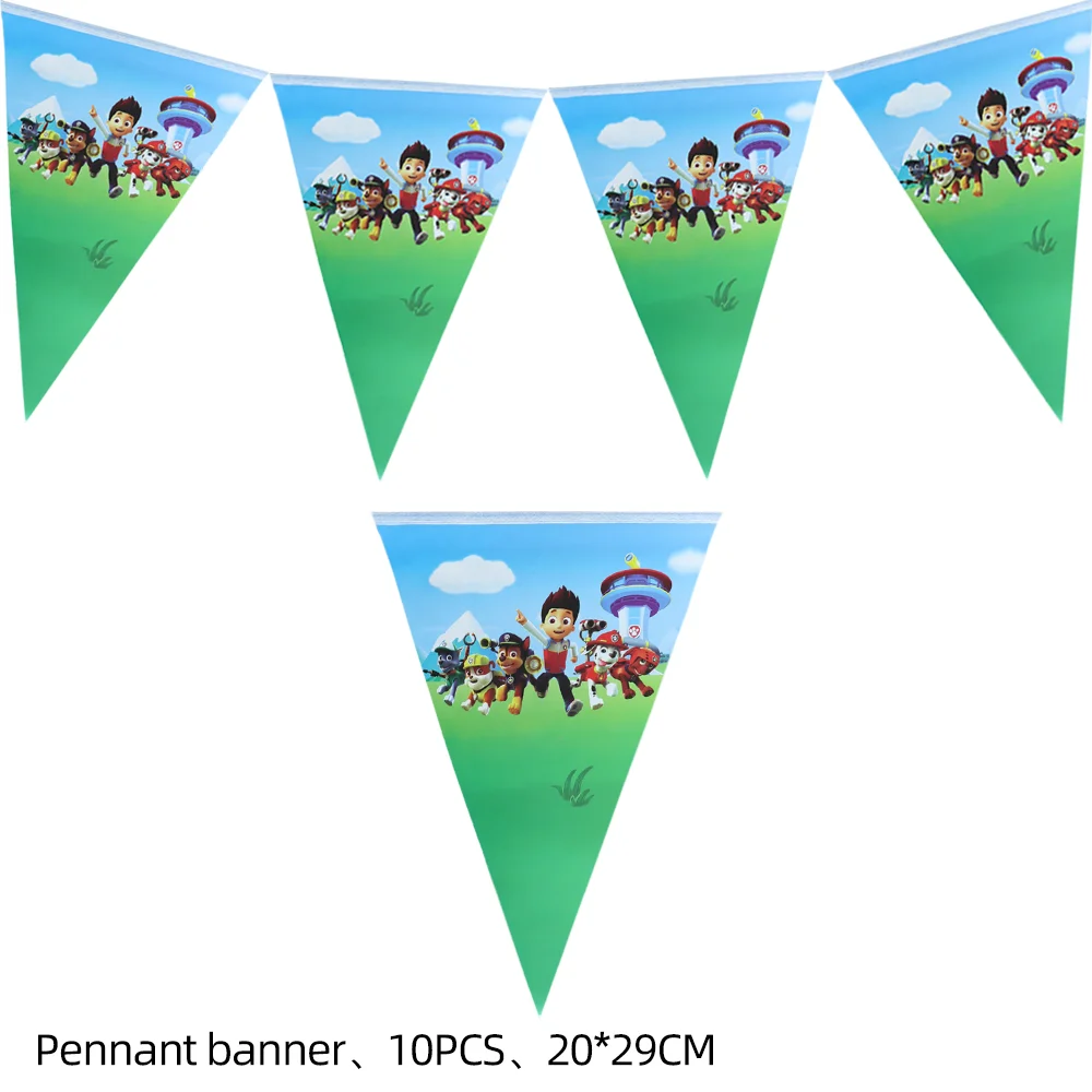 Cartoon Paw Patrol Birthday Banner Dogs Skye Happy Birthday Party Decor Kids Hanging Flag Pulling Flower Baby Shower Supplies