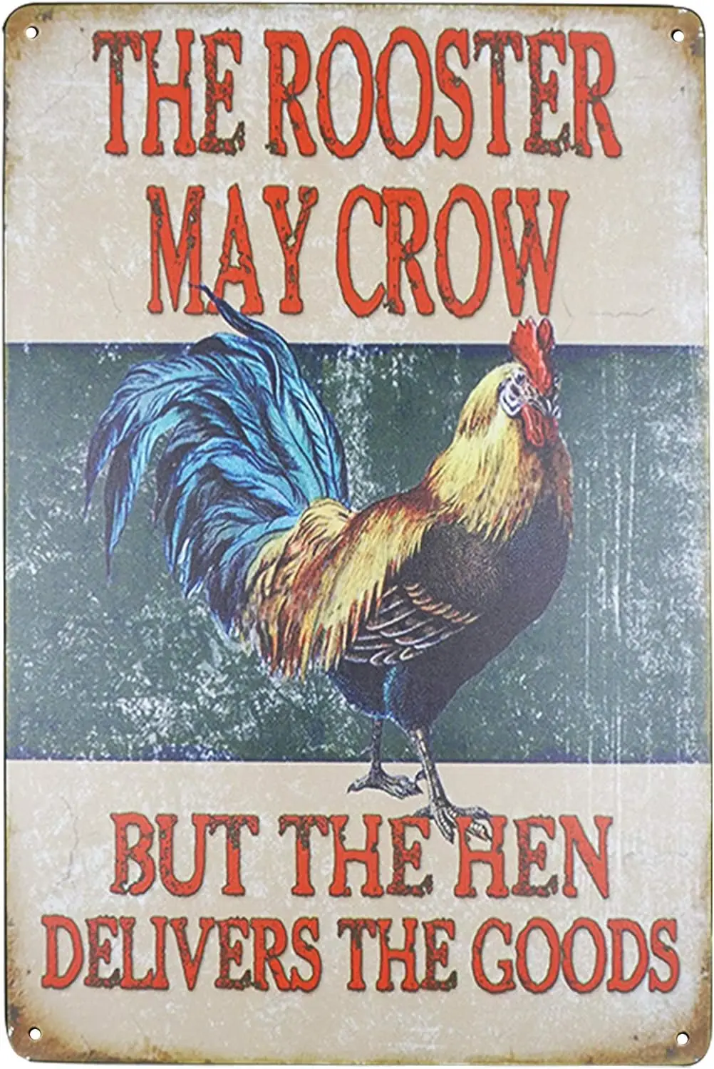 PXIYOU The Rooster May Crow But The Hen Delivers The Goods Vintage Metal Tin Signs Farm Decorative Country Home Decor Signs Gift