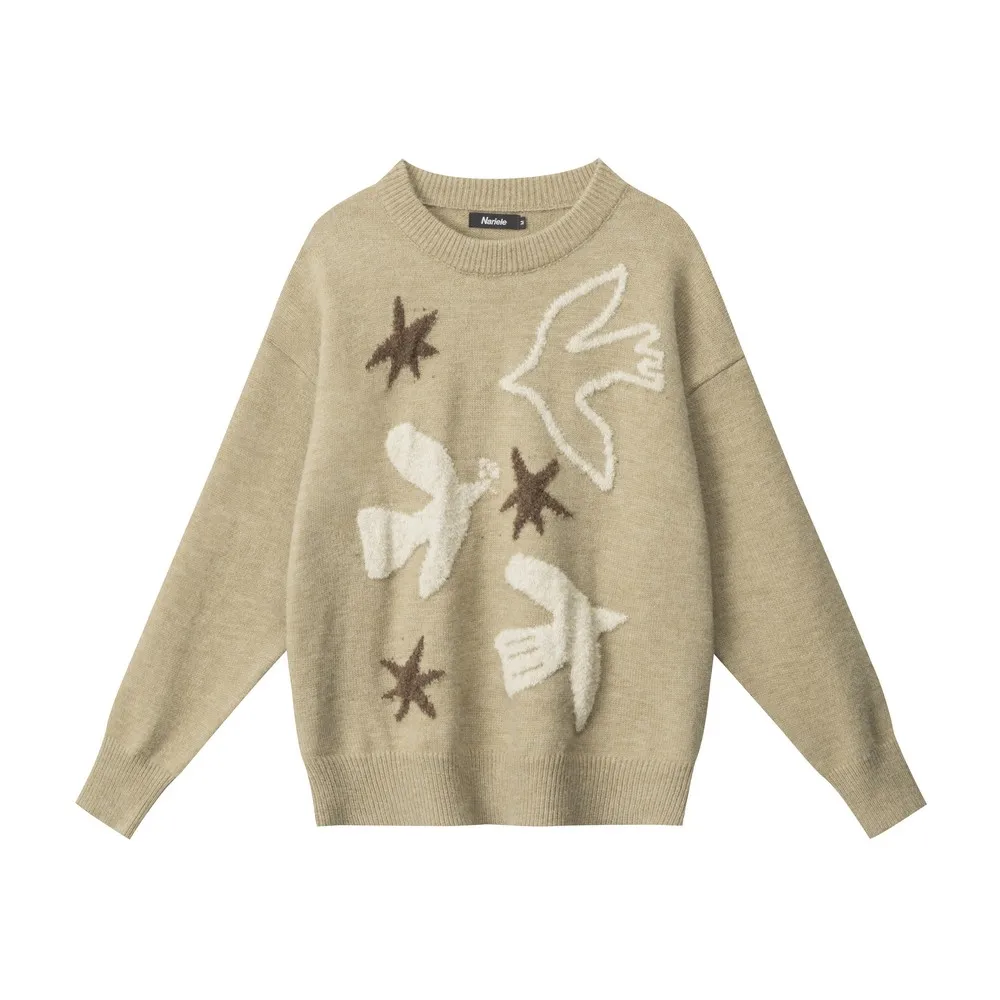

Cute Embroidery Birds Elegant Vintage Sweaters Designer Knitted Winter Clothes Pullovers Tops for Women Girls Office Ladies