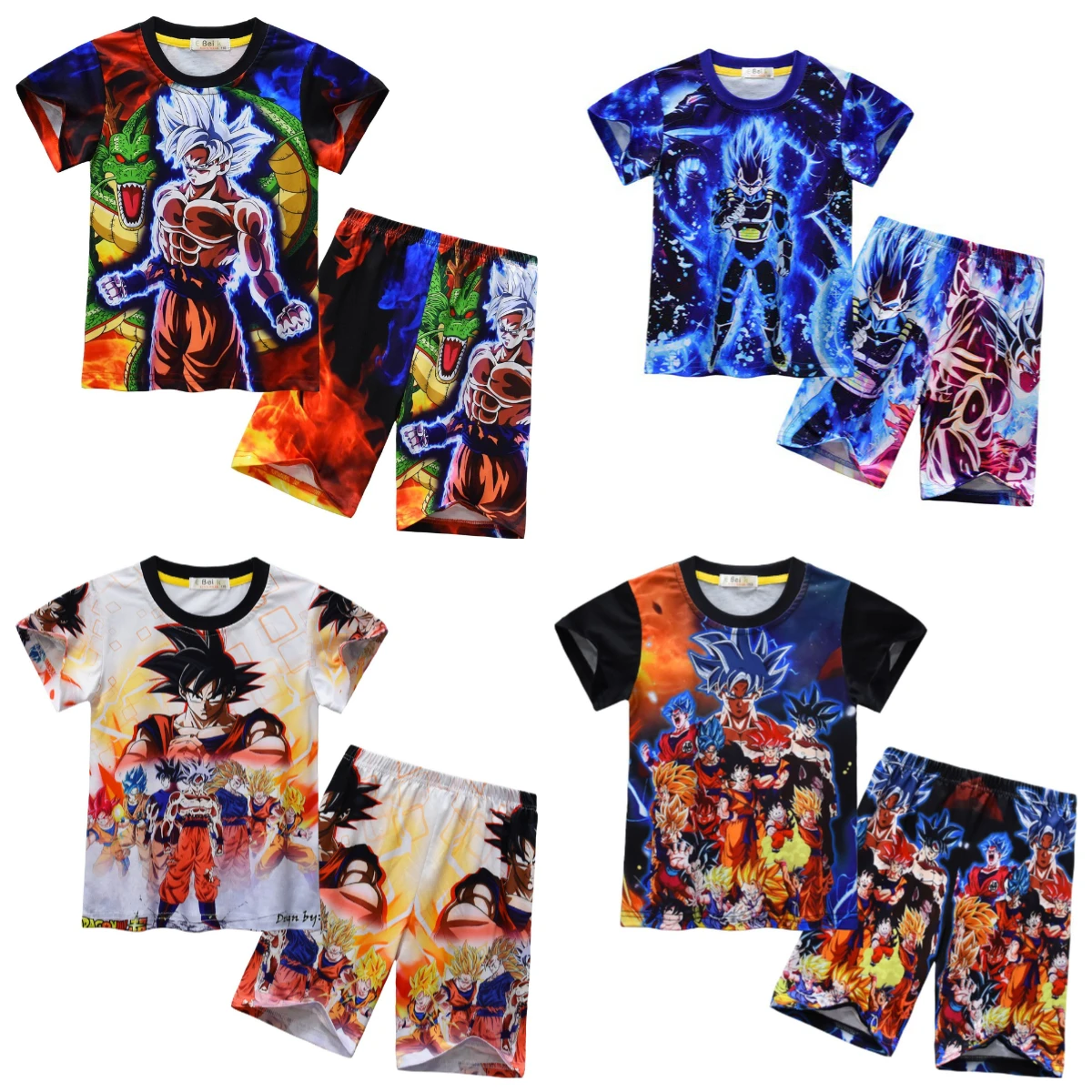 ¡Los fanáticos de Dragon Ball, adultos y niños, se alegran! Conjunto de Manga Corta con Estampado 3D de Goku/Vegeta, Transformados en Super Saiyan