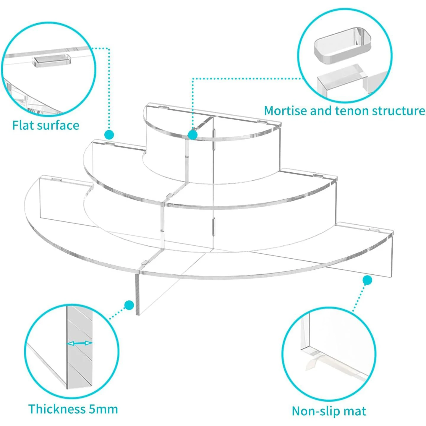 3 Layer Semicircle Acrylic Cupcake Stand Clear Acrylic Risers Display Shelf for Collectibles,Perfume,Cosmetic,Dessert,Figures