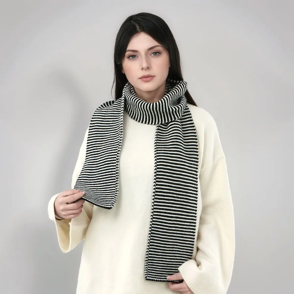 

Fashion Women Stripes Knit Scarf Unisex Winter Warm Neckerchief Long Classic Korea Style Versatile Scarves Lovers Shawl 170*16cm