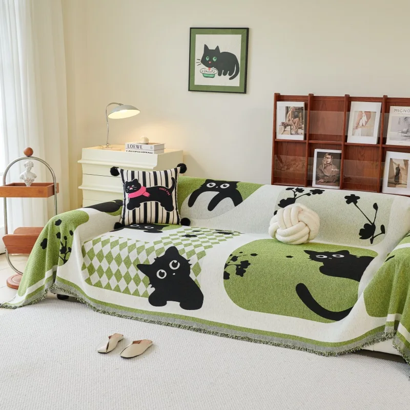 Cartoon Chenille Sofa Cover All Seasons Universal One Piece Anti Scratch Couch Slipcover Pet Cat Proof Home Textile