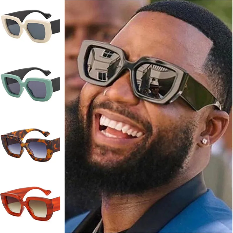 Fashion Sun Glasses Unisex Retro Anti-UV Spectacles Oversize Frame Eyeglasses Width Temples Ornamental Polygon Sunglasses