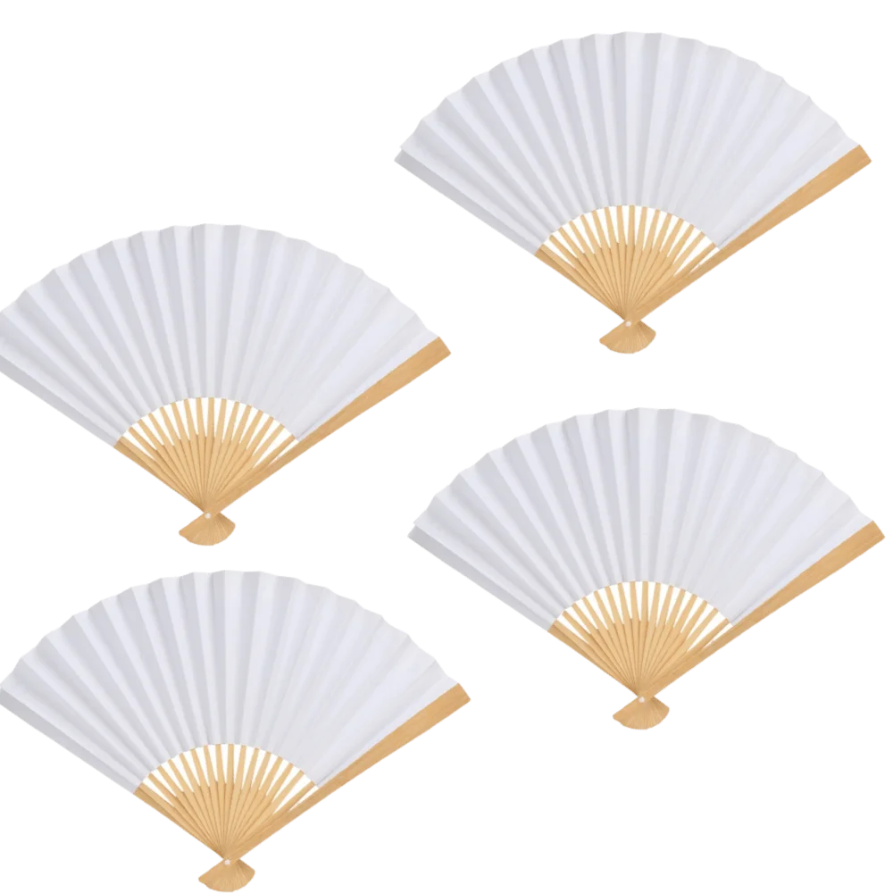 4pcs Vintage Wooden Frame Folding Hand Fans Paper Material Lightweight Handheld Folding Fans DIY Craft Fans Decorative Hand Fans