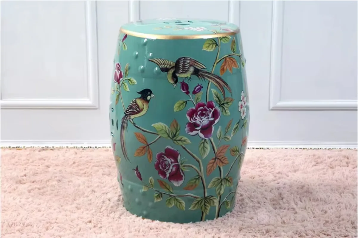 Ceramic stool living room bedroom garden outdoor home decoration flower and bird pattern