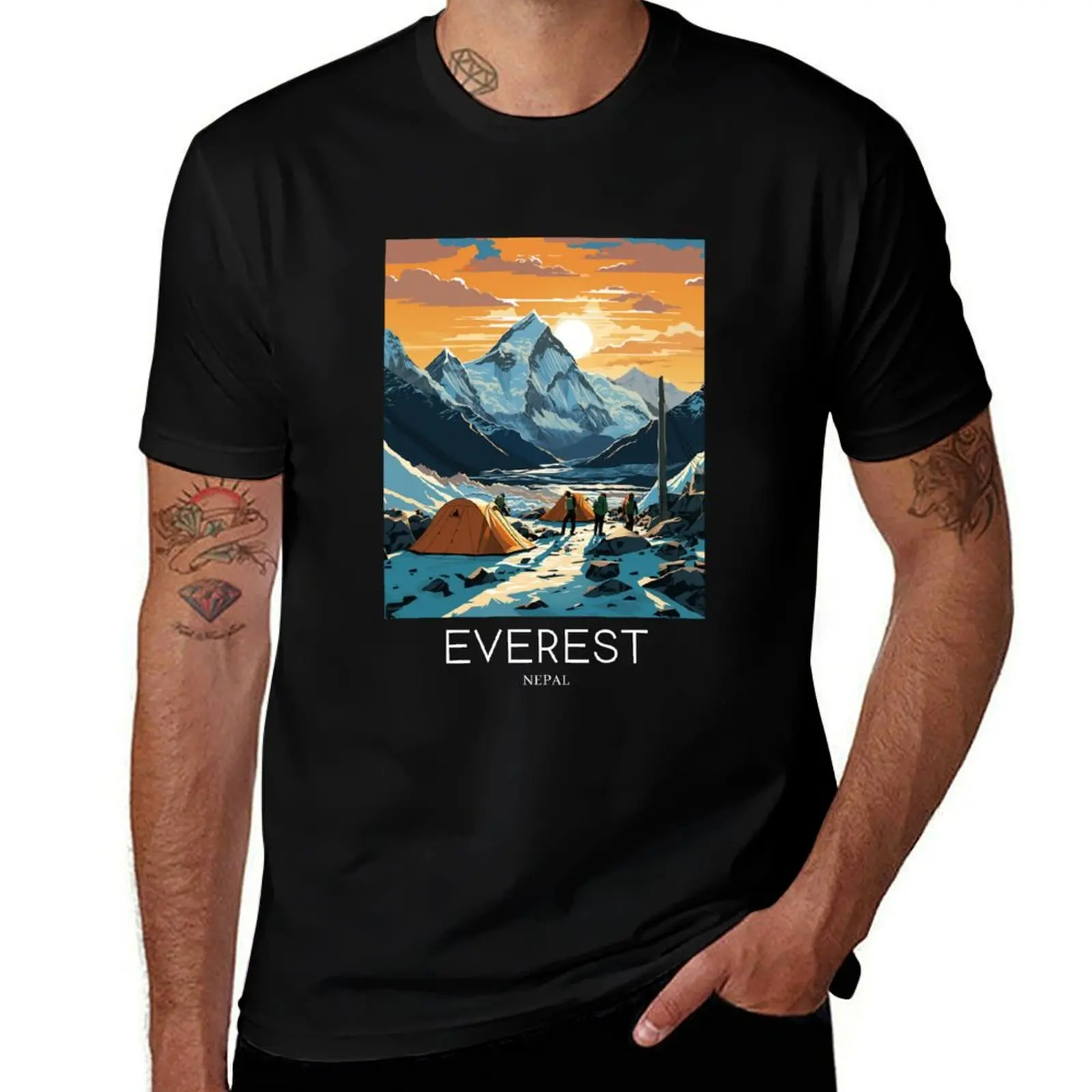 A Pop Art Travel Print of Mount Everest - Nepal T-Shirt Dry Fit Running Short Sleeve Top