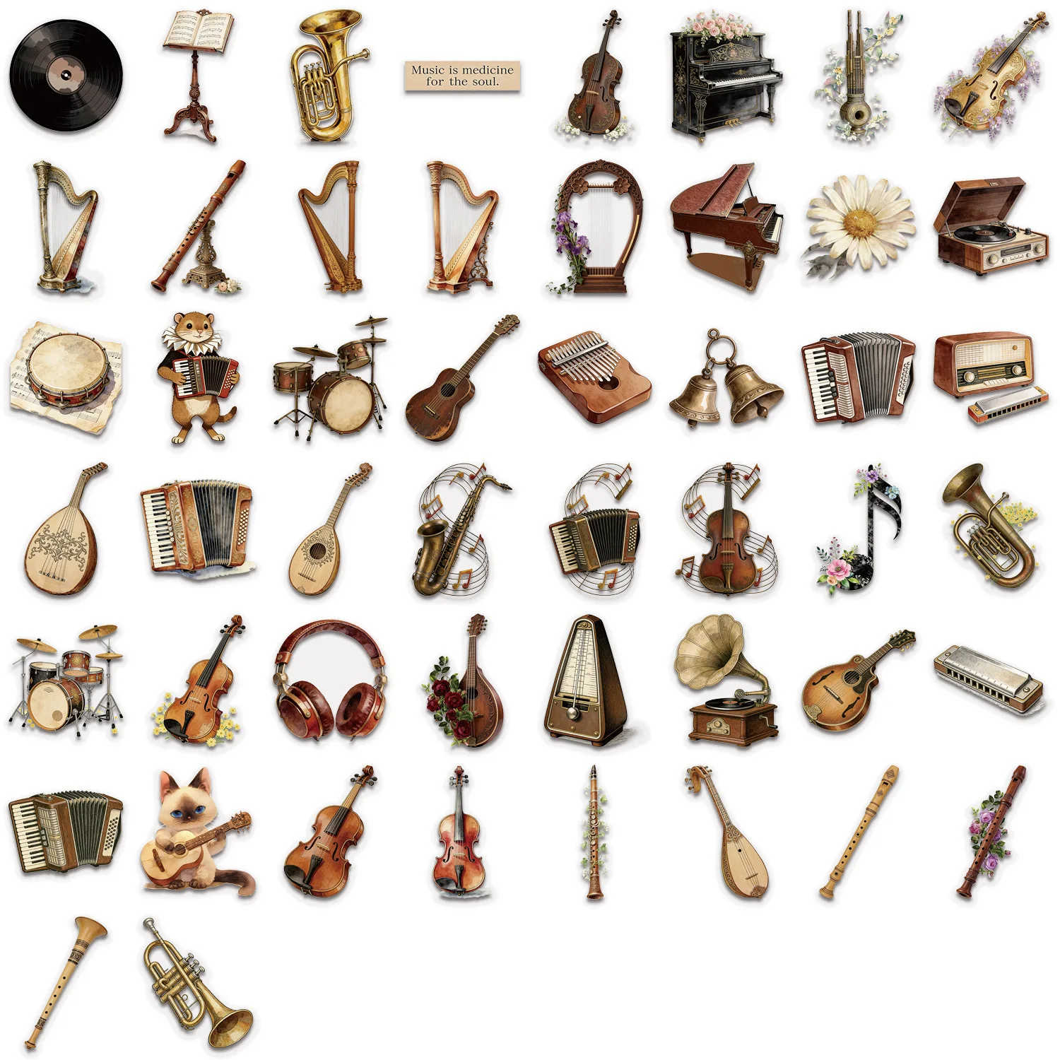 50PCS Stiker Instrumen Musik R - Musical Instruments List ulasan dan harga