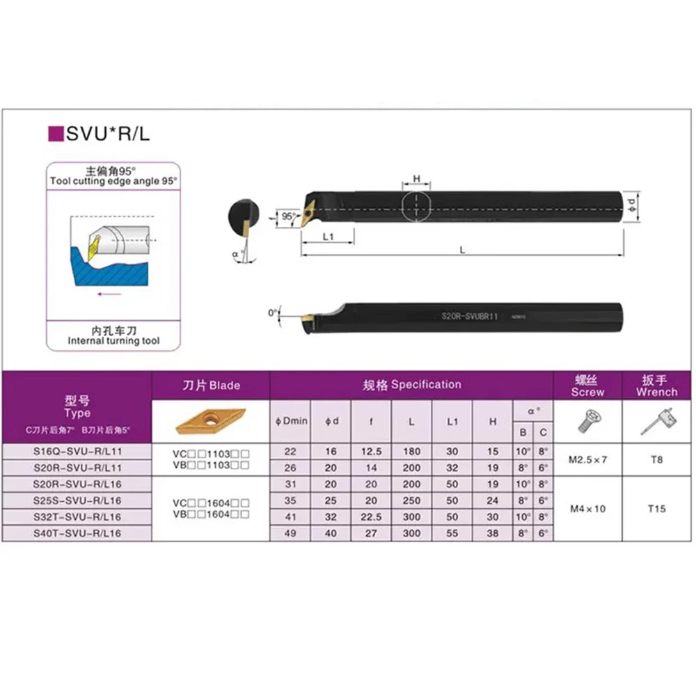 Imagem -05 - Torneamento Interno Insere Acessórios Peças de Máquinas Torno 40 mm S40t-svubr16 S40t-svubl16 Inner Bore Bar Tool Cutter Bit Holder