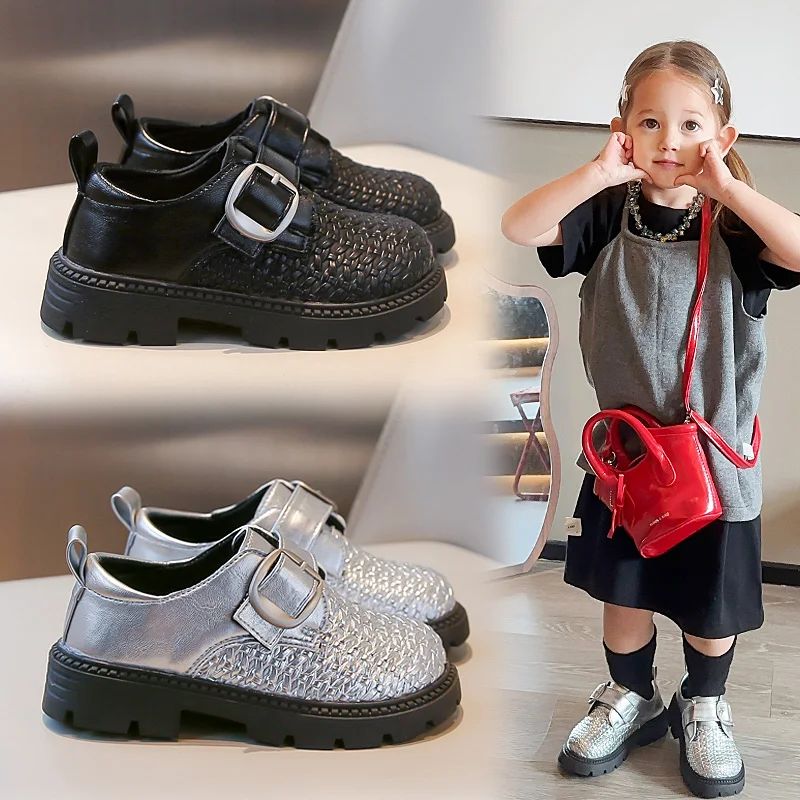 

Новинка 2023 года, весенне-осенняя модная и популярная новая детская модная обувь принцессы на низком каблуке для девочек, обувь на плоской подошве