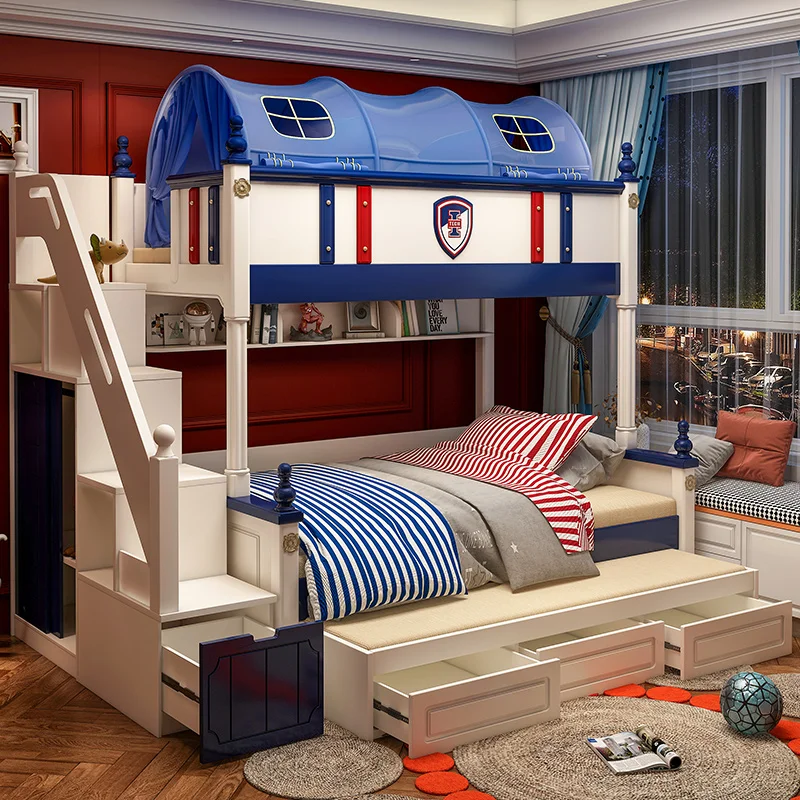 bed with bunk beds, boys with two or two floors of solid wood high and low beds, slide beds, mother and double beds.