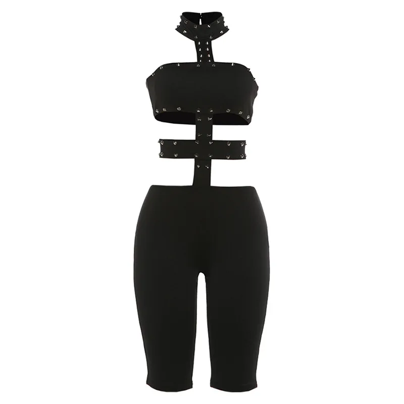 

Летний новый однотонный сексуальный комбинезон с вырезами, облегающий, стройнящий, с завязками на шее для женщин