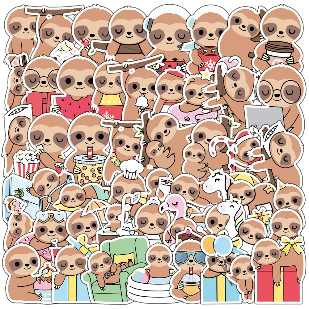 10/30/50pcs Kawaii Cute Animal Sloth Stickers Funny Cartoon Decals DIY Scrapbook Phone Suitcase Waterproof Graffiti Sticker Pack
