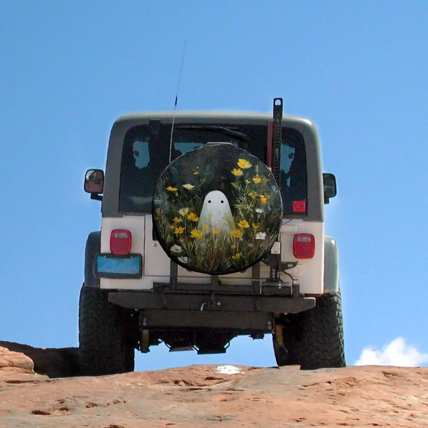 

Spare Tire Cover Vintage Wildflowers Ghost Wheel Protectors Tire Covers Weatherproof Wheel Covers Happy Halloween Tire Cover