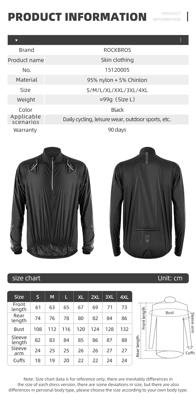 ROCKBROS Fahrradjacke, ultraleichte, atmungsaktive Nylon-Sonnenschutz-Sportbekleidung, schweißabsorbierende Oberbekleidung für Männer und Frauen, lässig. – Detail 3