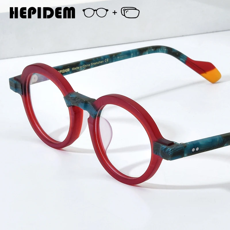 HEPIDEM Progressive Prescription Eyeglasses Custom Anti Blue Myopia Optical Lenses Eyewear Women Men Acetate Round Glasses