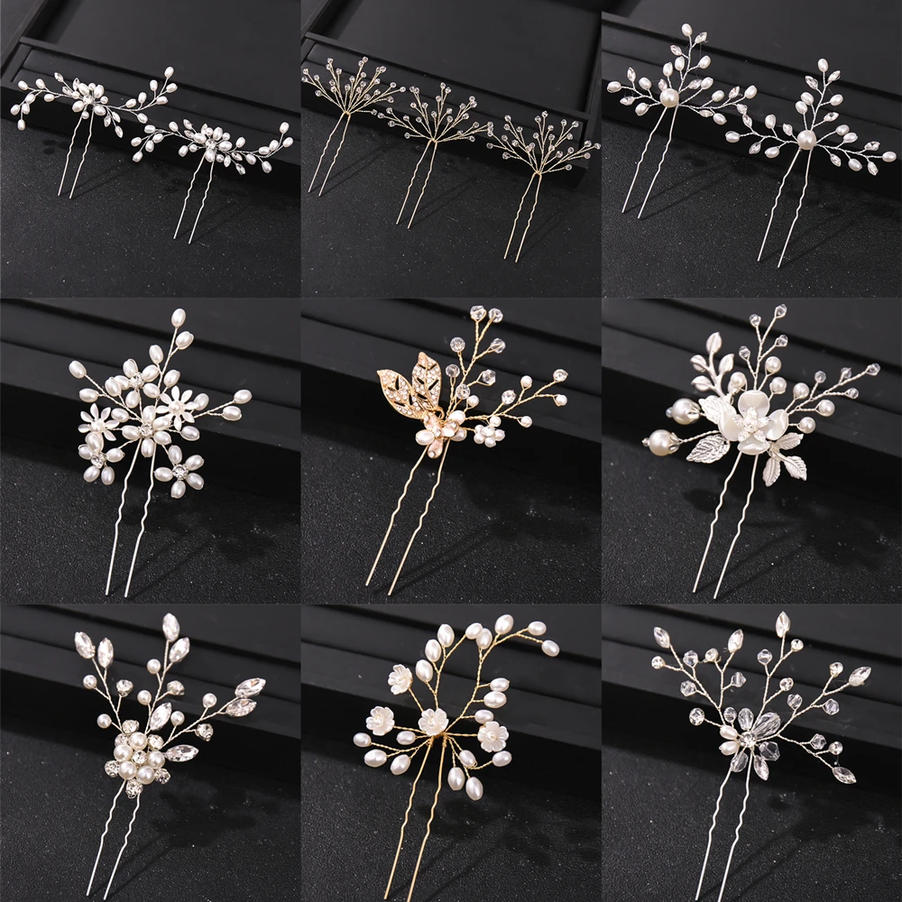 Fashion Crystal Pearl Rhinestone Hairpins Stick Hair Clip For Women Bridal Hair Accessories Party Wedding Hair Clips Jewelry