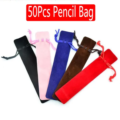 50 Uds. Por lote estuche para bolígrafos de terciopelo, estuche para lápices de regalo individual, estuche de bolígrafo al por mayor con cuerda, suministros para oficina y escuela, regalo de Color