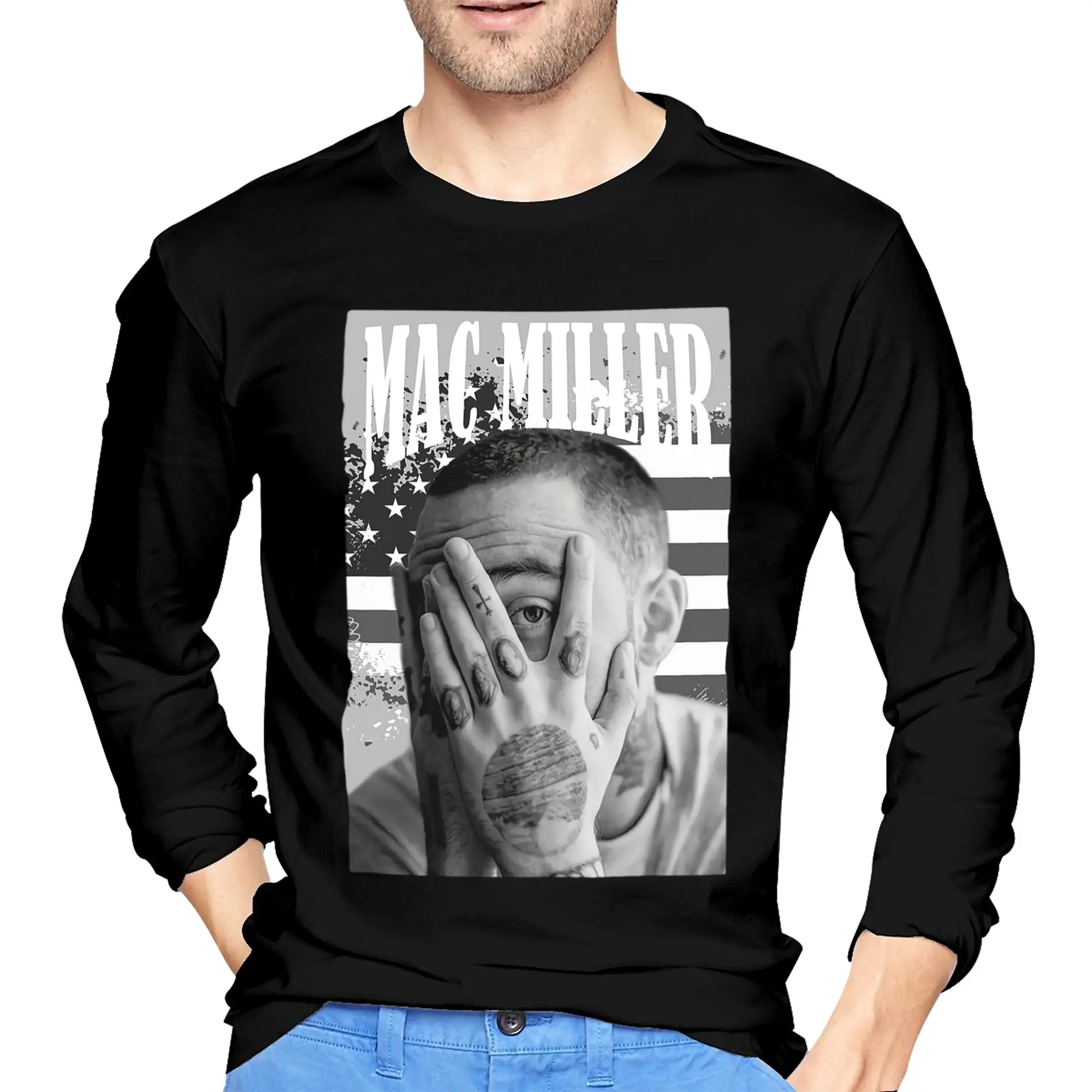 

Мужская футболка с длинными рукавами в стиле хип-хоп, Macmiller Legend, дышащие футболки с круглым вырезом, весенние и осенние мужские топы