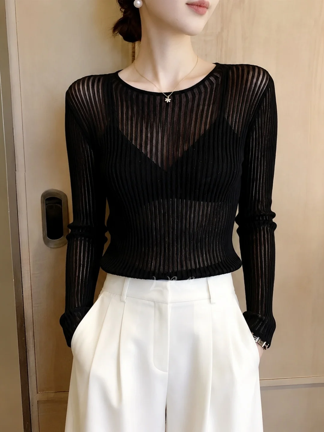 Simple Knitted Long Sleeve Slim Fit Pure Color Sweater Autumn 2026 Commute Style Korean Version Soft Fabric Versatile Top