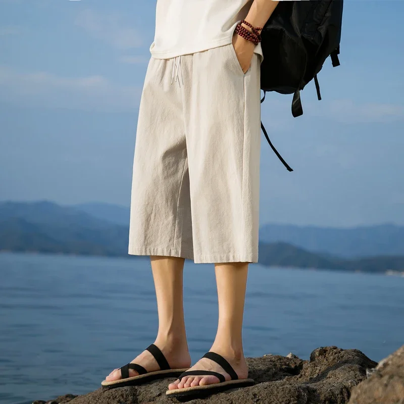 Summer New New Chinese Linen Pants Men's Cotton Linen Casual Shorts Chinese Style Seven-minute Pants