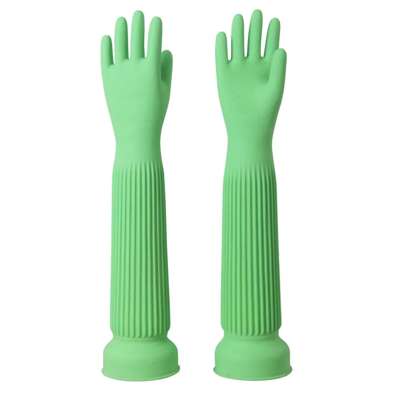 58cm Dish Washing Household Scrubbe Repeatable Kitchen Tool Waterproof Acid and Alkali Resistant Long Natural Latex Gloves