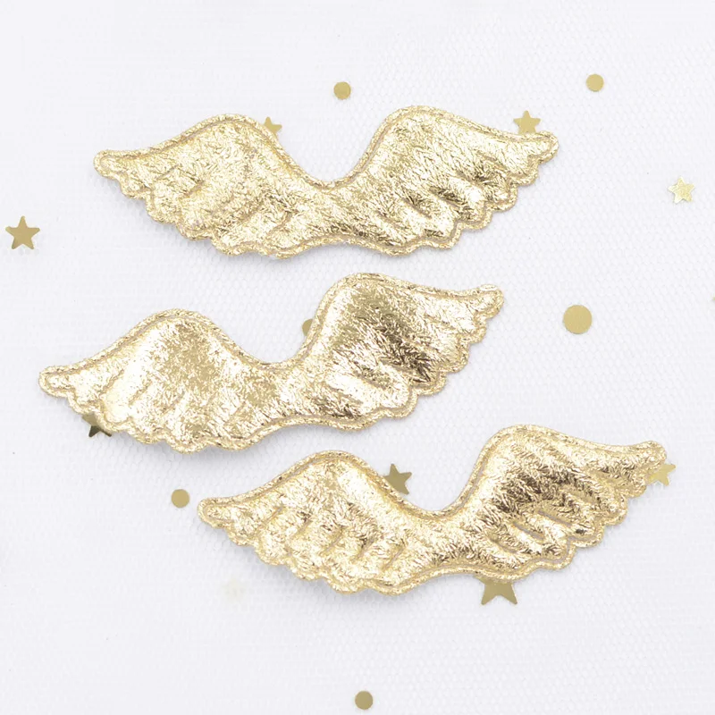 40Pcs/lot Gold Silver Cloth Padded Angel Wing Applique Single Side Glitter Fabric Patches DIY Crafts Hat Headwear Accessories