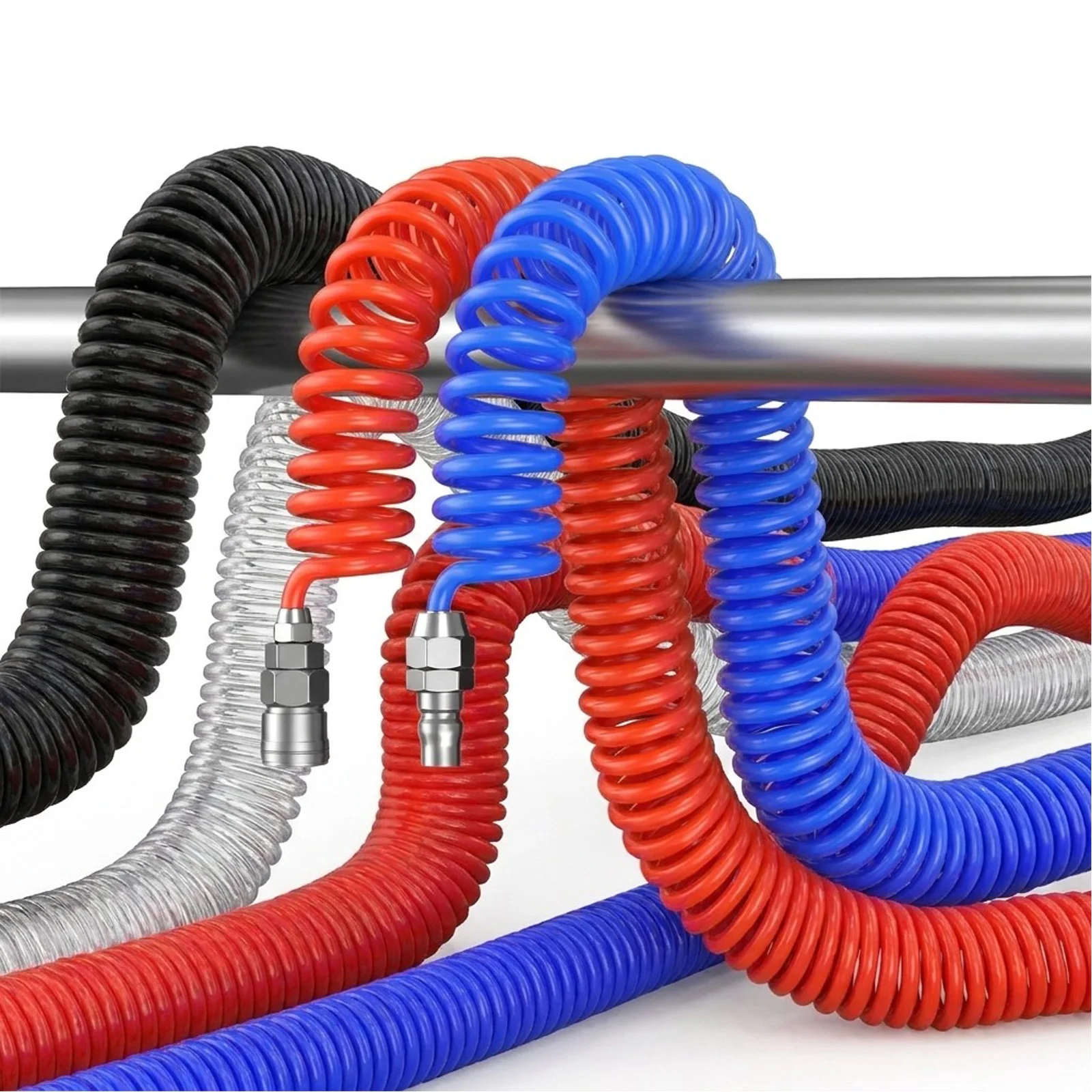PU Recoil Air Tube Spiral Telescopic Air Hose High Pressure Explosion Resistant Air Line For Air Pump Compressor With Fittings