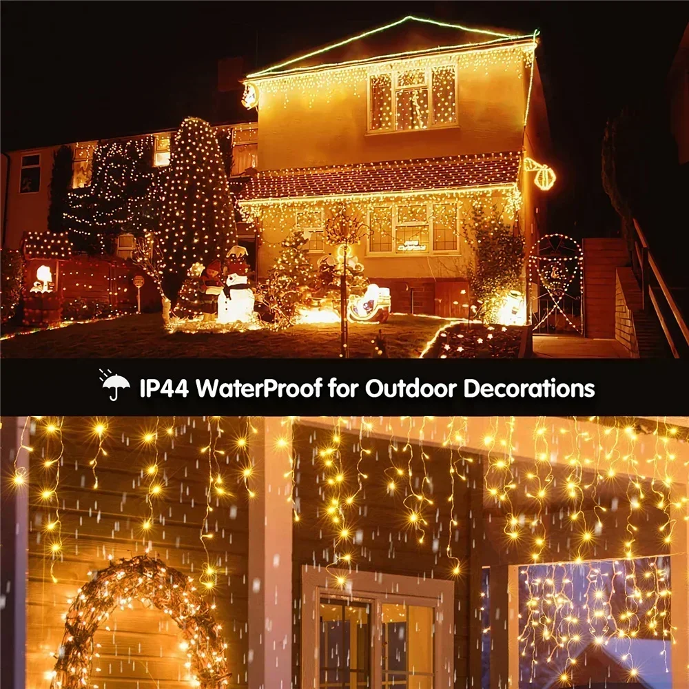 Decorazione natalizia 2024 Luci a ghiacciolo a LED Ghirlanda per tende da esterno Ghirlanda stradale sulla casa Fata String Light Ramadan 2025