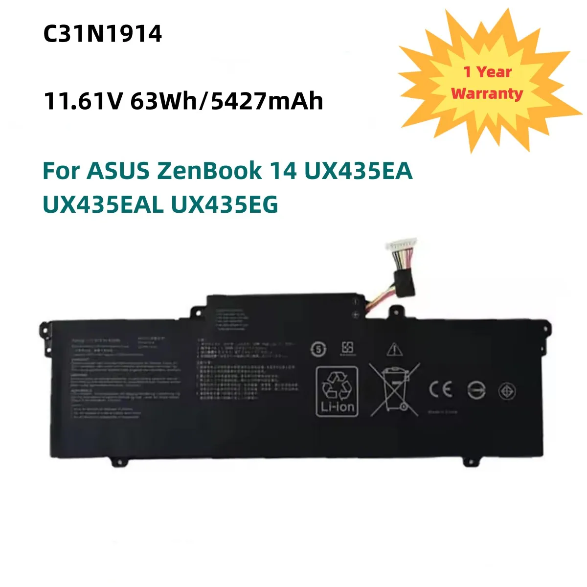 11.61V 63Wh/5427mAh C31N1914 0B200-03730000 3ICP6/70/82 Laptop Battery For ASUS ZenBook 14 UX435EA UX435EAL UX435EG