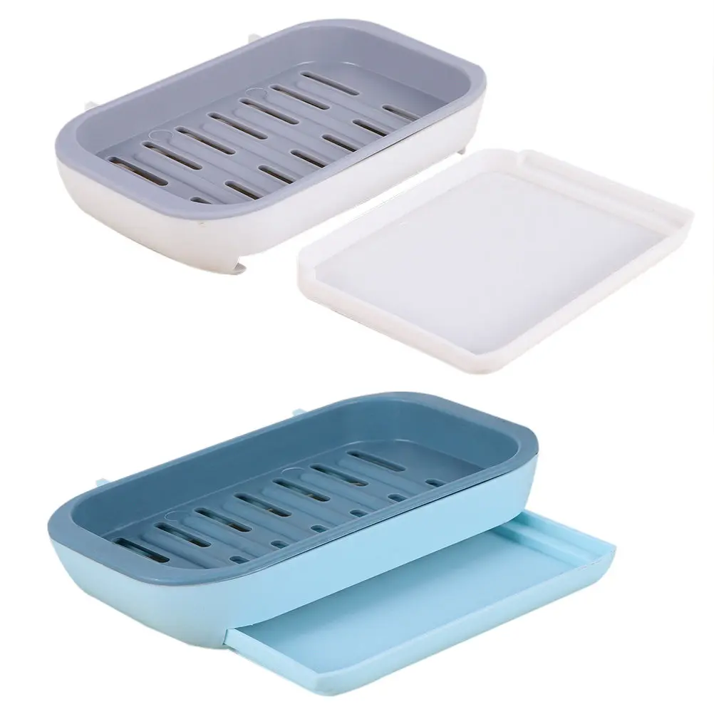 2Pcs Three-Layer Soap Storage Racks Innovative Drainage System Premium Tough Material High-Gloss Finish Wall-Mounted Soap Dishes
