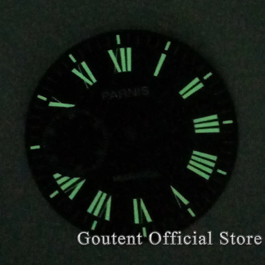 Parnis 38.9mm Black Watch Dial With White Marks Green Lume Fit ETA 6497 or Seagull ST3600 Movement Watch Face