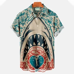 New Men's Shirts 3D Animal Print Clothes Fashion Button Short Sleeve Lapel Streetwear Shirt for Men Hawaiian Shark Blouse Tshirt