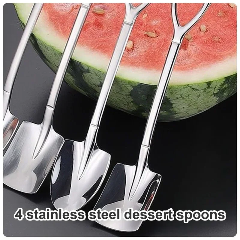 10PCS Stainless Steel Shovel Coffee Spoon Set Scoop Shovel Creative Tea-spoon Ice Cream Dessert Spoon Birthday Gift Tableware