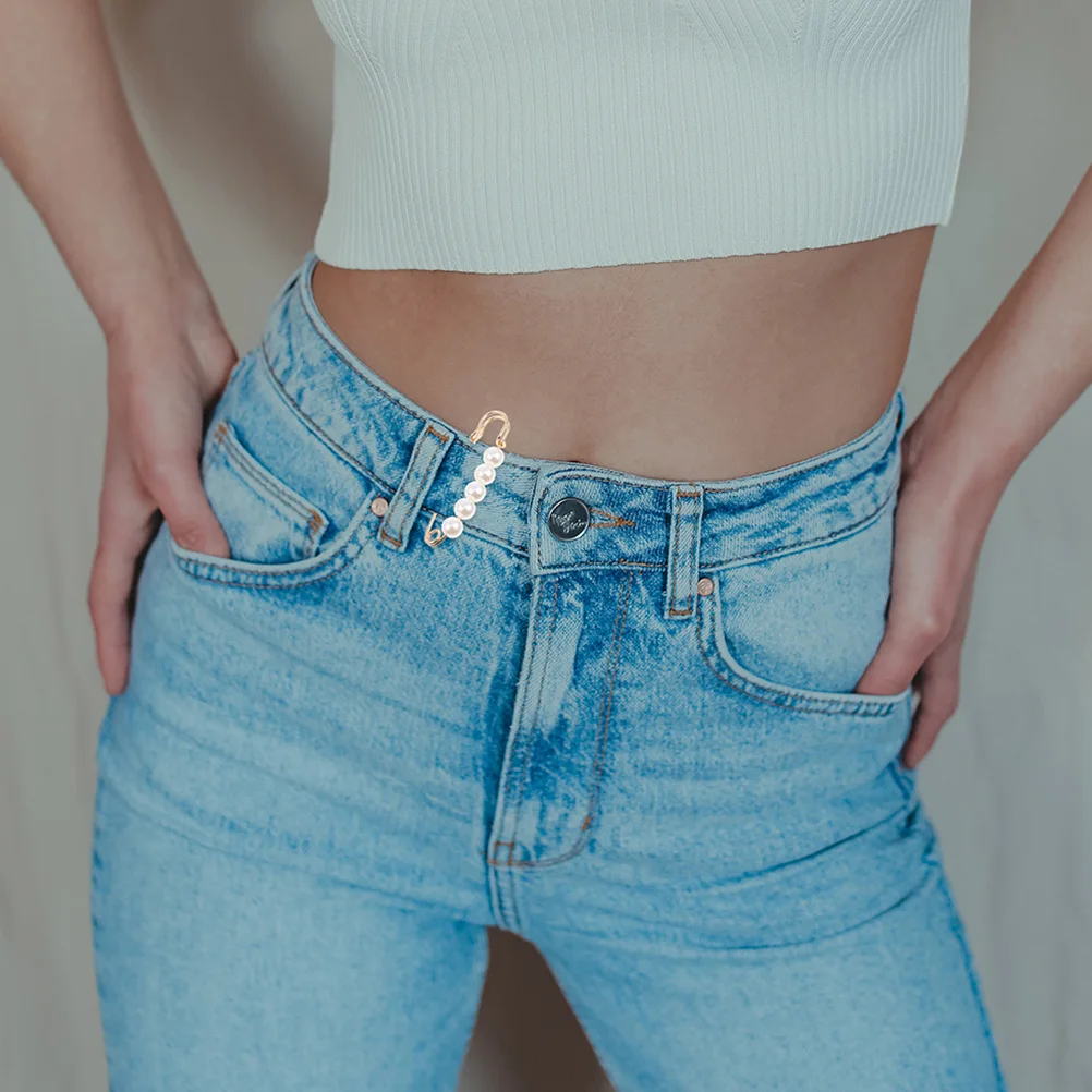 

20 Pcs Pearl Brooch Pants Clips Tightener Sweater Shawl Safety Metal Plastic Removable Reusable Anti Glare Pin Decorative Faux