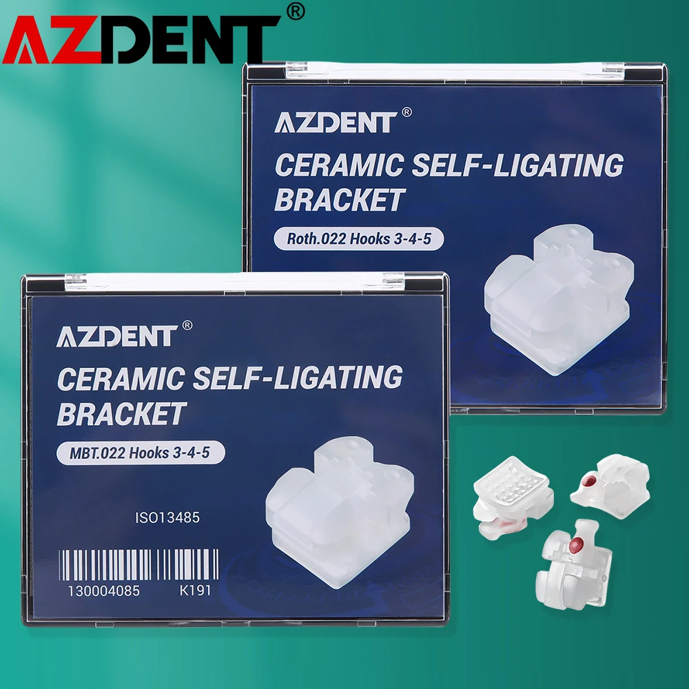 AZDENT Dental Self-ligating Ceramic Brackets SL Clear Roth/MBT 0.022 with Hook 345 Orthodontic Invisible Bracket Dentistry Tools