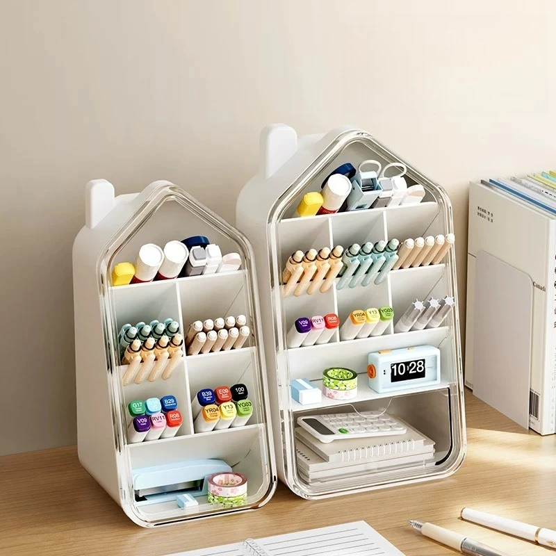 

Японский держатель для ручек, высокий внешний вид, горизонтальный настольный ящик для хранения канцелярских принадлежностей, офисные принадлежности, наклонные отделения, стеллаж для хранения