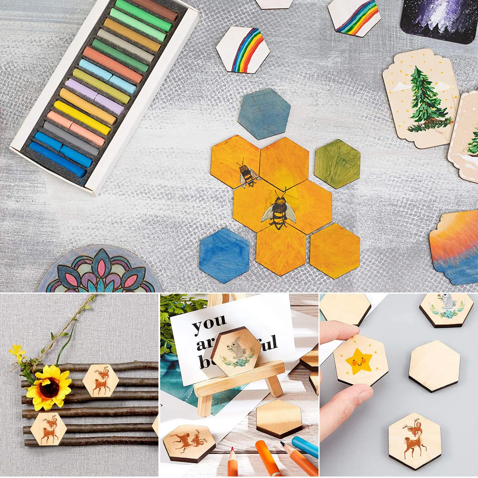 50Pcs 50Mm Beech Wood Hexagonal Shapes DIY Craft Ornaments for Wedding Birthday Christmas Party Decorations Wooden