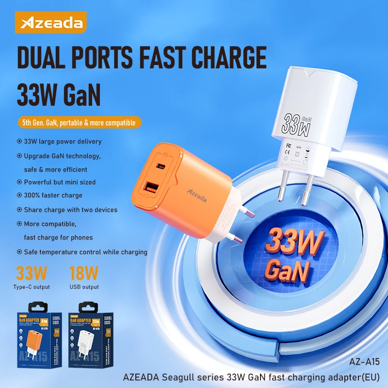 33W Seagull Series Universal Plug for Travel UK Fast Charger Dual USB C Wall Charger 33W Output International for Fast Charger f