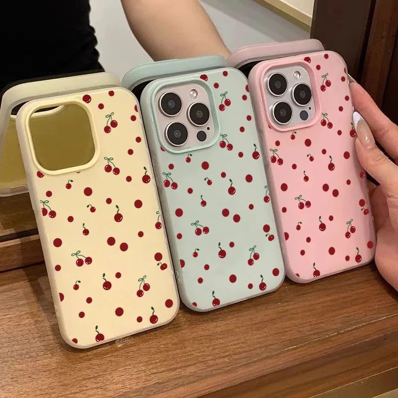 حافظة هاتف كرز صغيرة باللون الوردي لهاتف آيفون 17 برو ماكس اير 16 15 14 13 12 11 برو ماكس XS X XR 7 8 Plus 16E أغطية جيلي #6